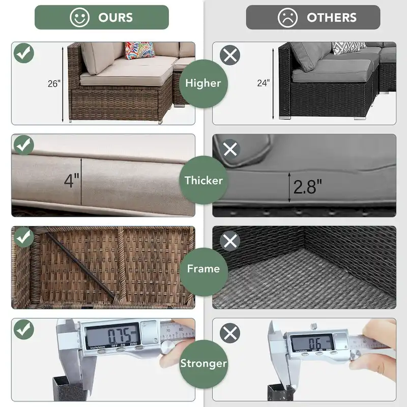 7-Piece Wicker Patio Conversation Set with Cushions and Glass Table