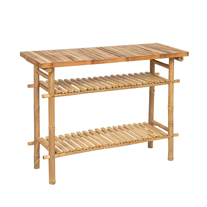Bamboo Accent Table with 2 Shelves