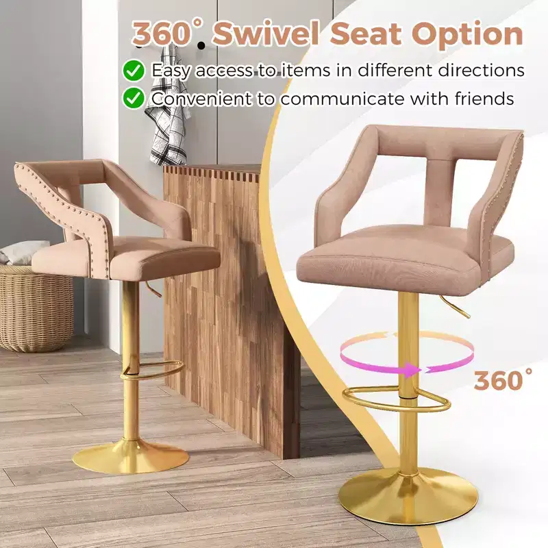 Costway Set of 2 Swivel Bar Stool with Footrest, 2-Layer Electroplated Metal Base Pink