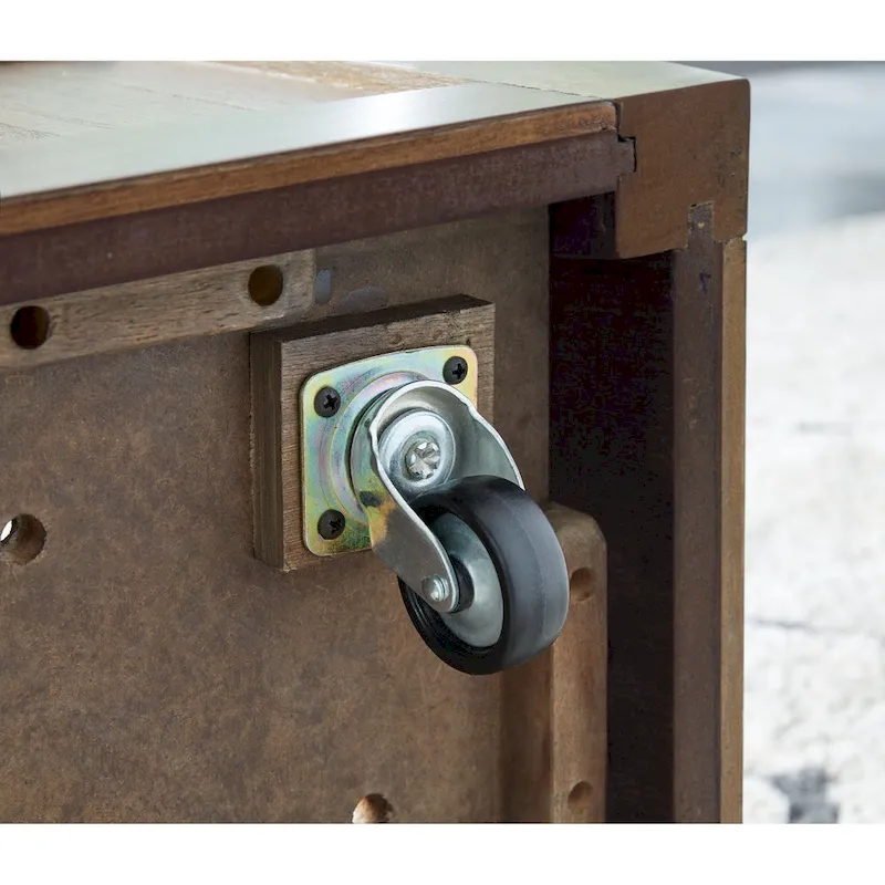 Olaf Coffee Table and 4 Nesting Stools Set, Brown Wood, Polyester Top