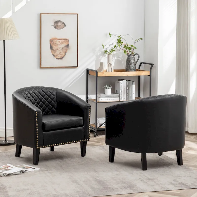 KINWELL 29 PU Faux Leather Club Armchair with Nailheads, Set of 2