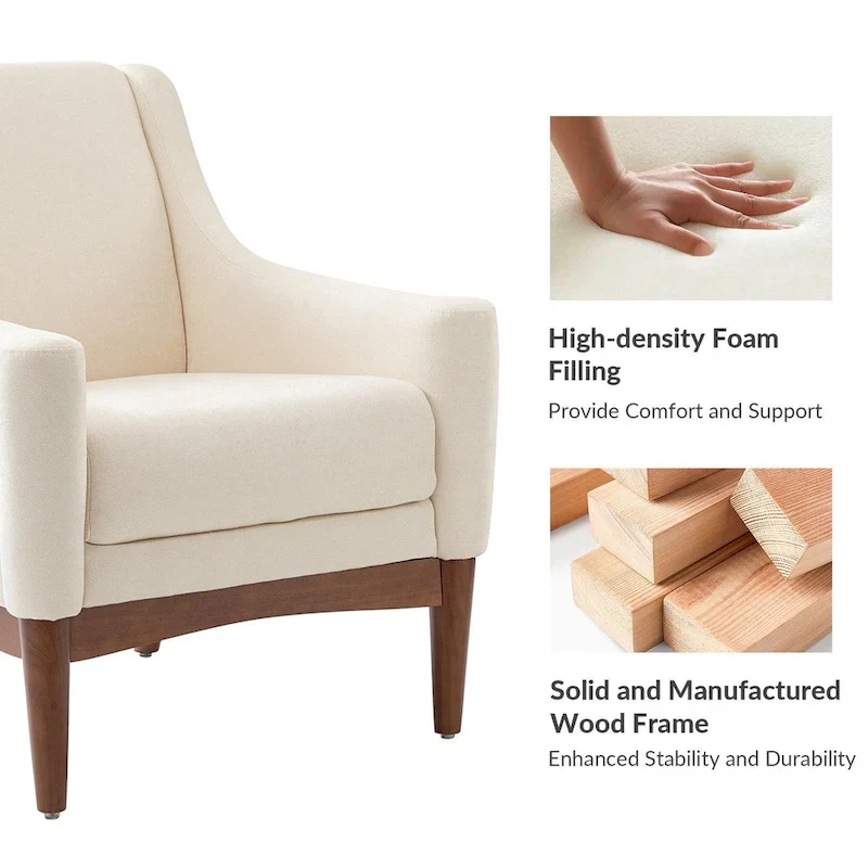 Francis Mid-century Modern Upholstered Armchair with Sloped Arms and Solid Wood Legs by HULALA HOME