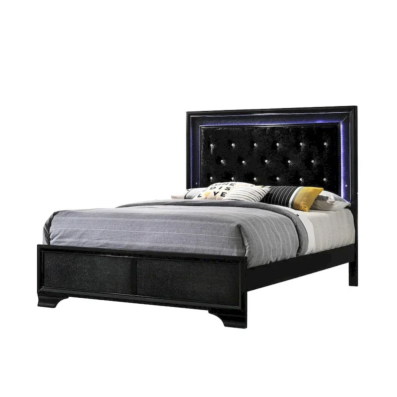 4-Piece Black LED Fabric Tufted Panel Bedroom Furniture Set