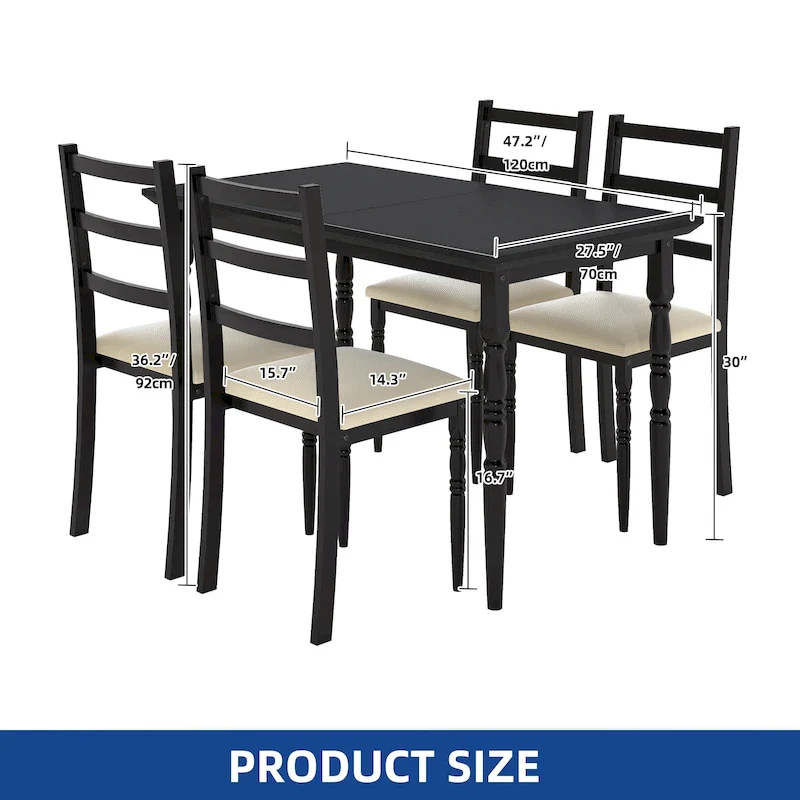 Farmhouse Dining Table Set with 4 Chairs Rectangular Dining Set Roman Column Style Kitchen