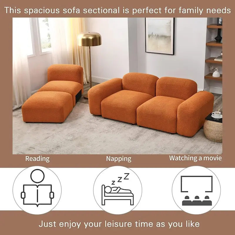 L-Shaped Modular Sectional Sofa with Chaise Lounge, 3-Seat