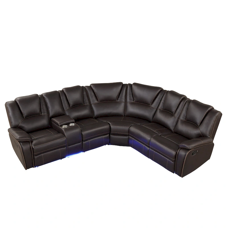Modern Faux Leather Manual Reclining with Center Console with LED Light Strip,Living Room Furniture Set,PU Symmetrical Couch