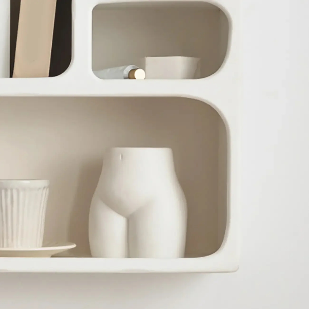 Elegant White Wall-Mounted Wooden Open Display Stand