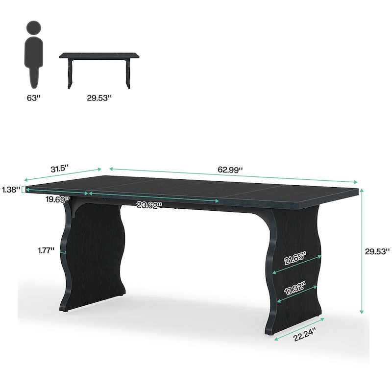 Modern Dining Table, 63 Rectangular Kitchen Table Black Dinner Table