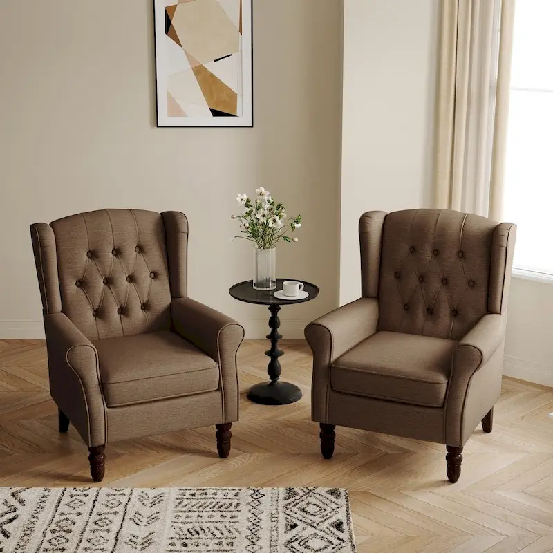 Button-Tufted Accent Club Chair Wingback Armchair Set of 2