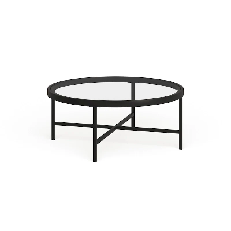 Xivil Contemporary Round Glass Top Steel Coffee Table