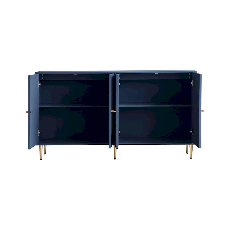 4-Door Sideboard Cabinet with Adjustable Shelves, Metal Legs and Gold Knobs