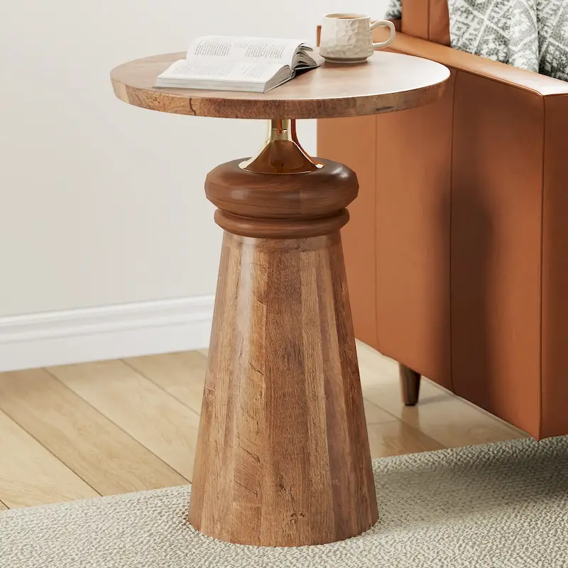 Christopher Knight Home Mango Wood and Metal Pedestal End Table
