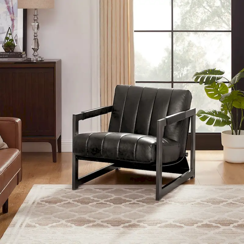 Art Leon Genuine Leather Lounge Accent Arm Chair