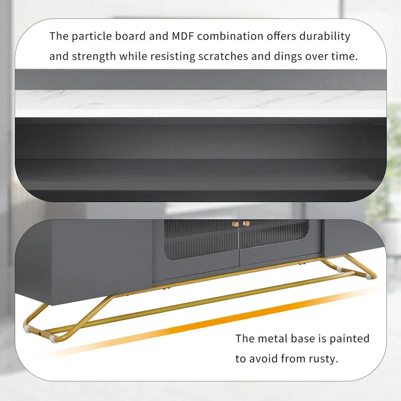 TV Stand with Fluted Glass Doors - Entertainment Center for TVs Up to 70 Inches