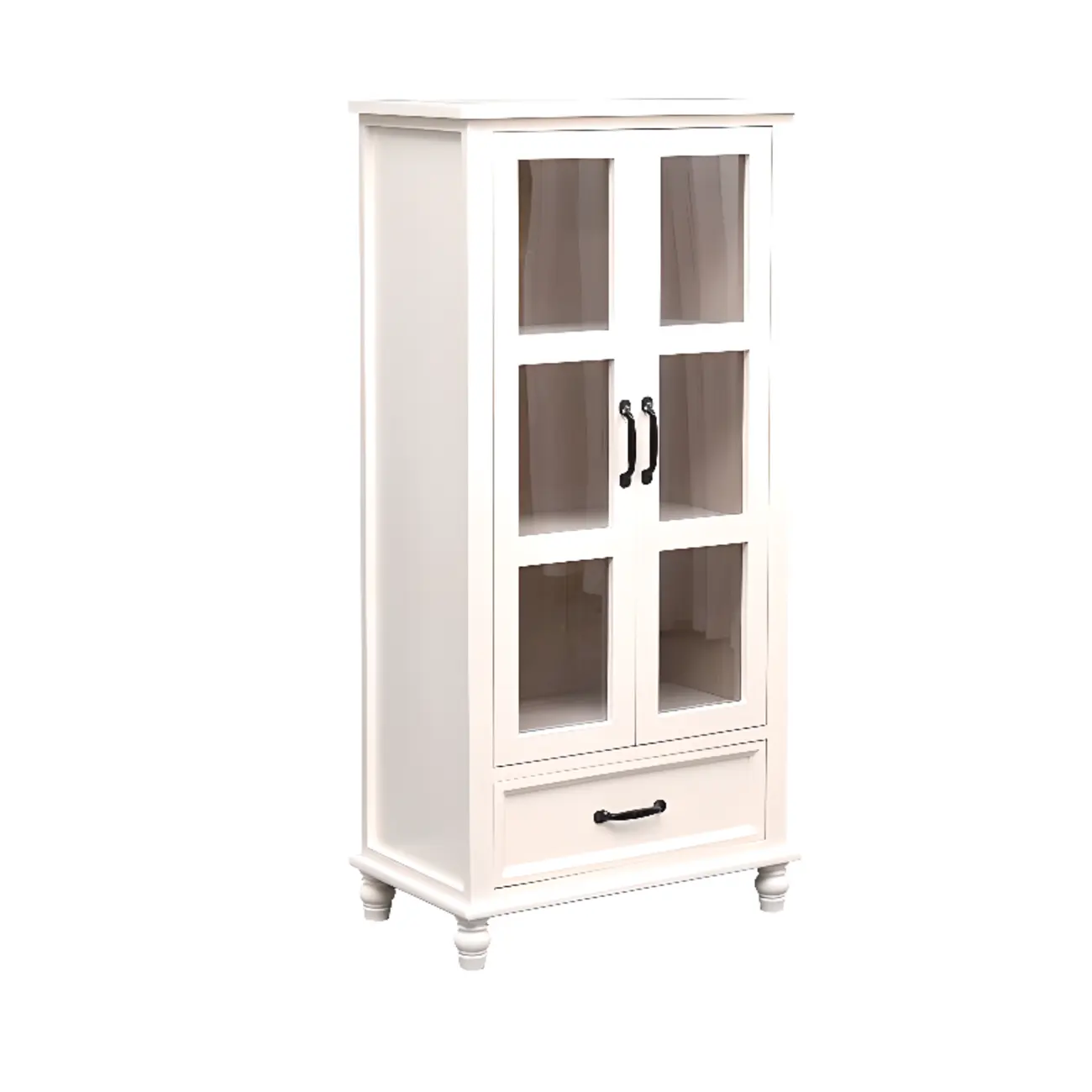 Freestanding Solid Wood White Cabinet with Drawers