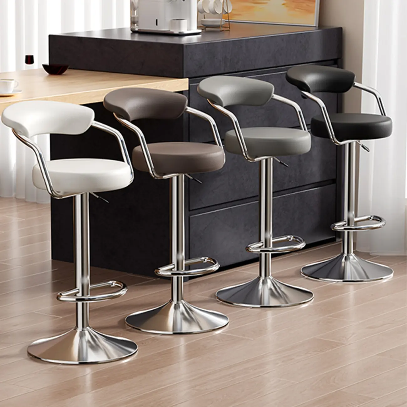 Adjustable Swivel Leather Modern Bar Stools Open Back