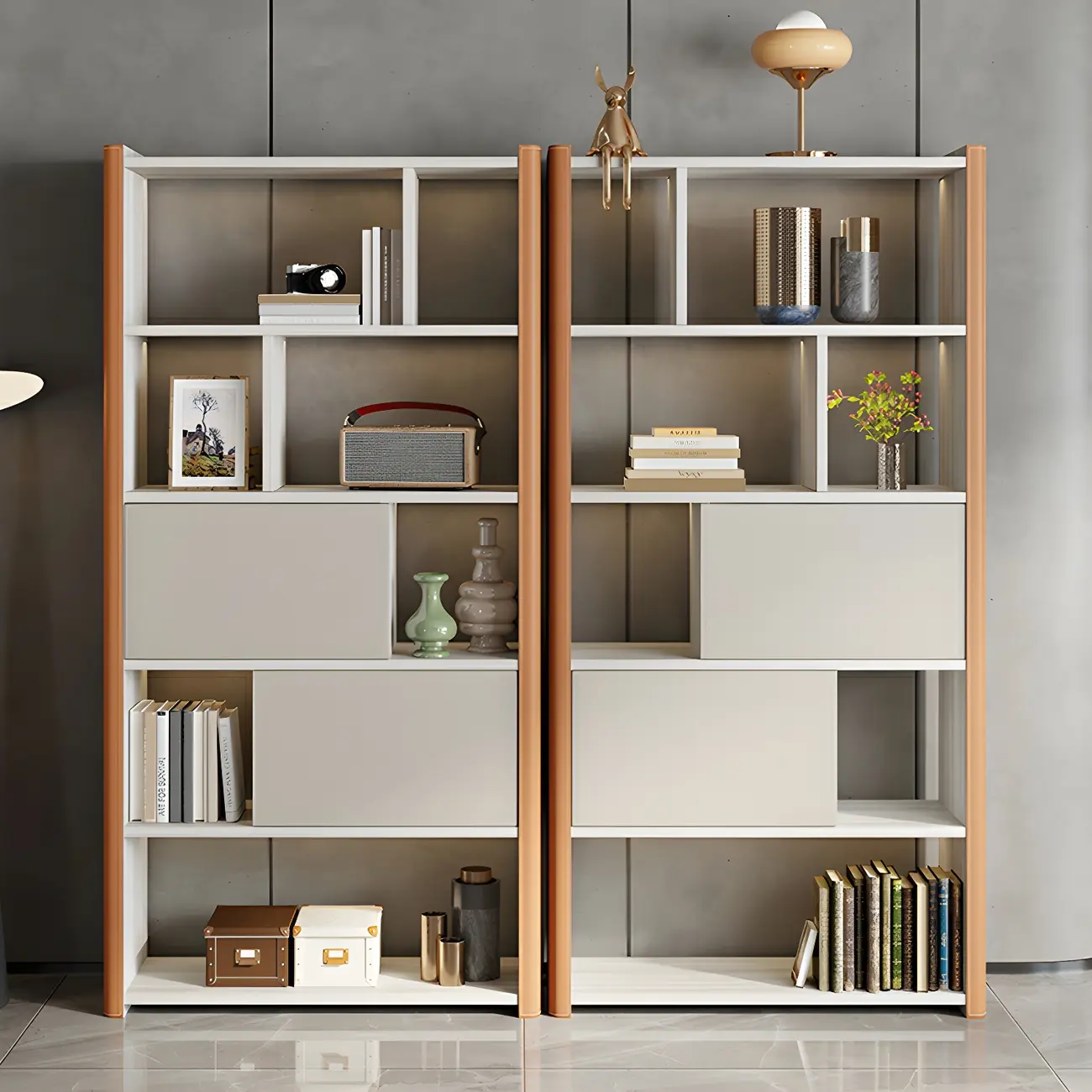 Modern Orange Wooden Multi-shelf Open Display Cabinet