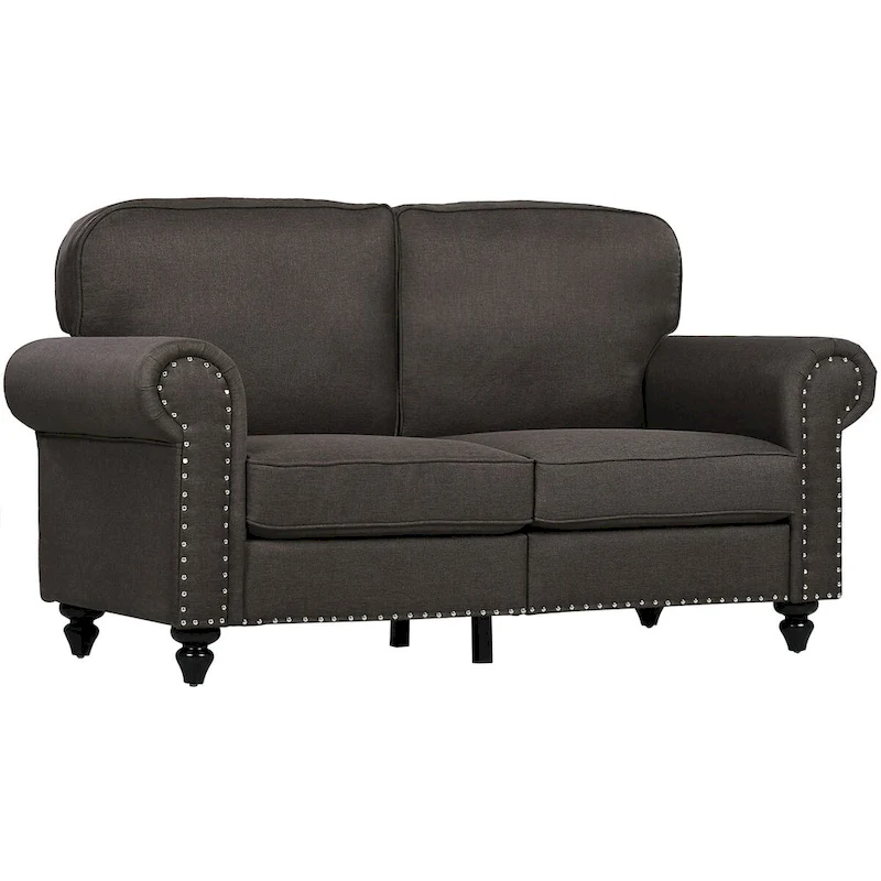 HOMCOM 61  Loveseat Sofa, Mid Century Modern 2 Seater Small Couch with Nailhead Trim, Rolled Arm, Fabric Upholstered Love Seat