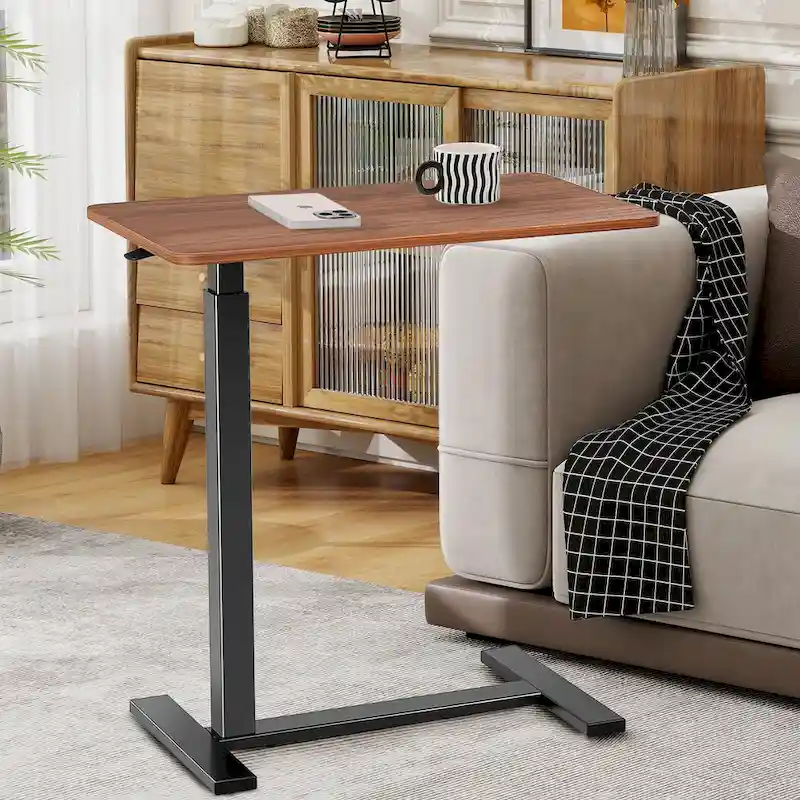 Mobile Standing Desk with Wheels Pneumatic Laptop Desk Rolling Computer Cart Movable Height Adjustable Small Stand Desk Home