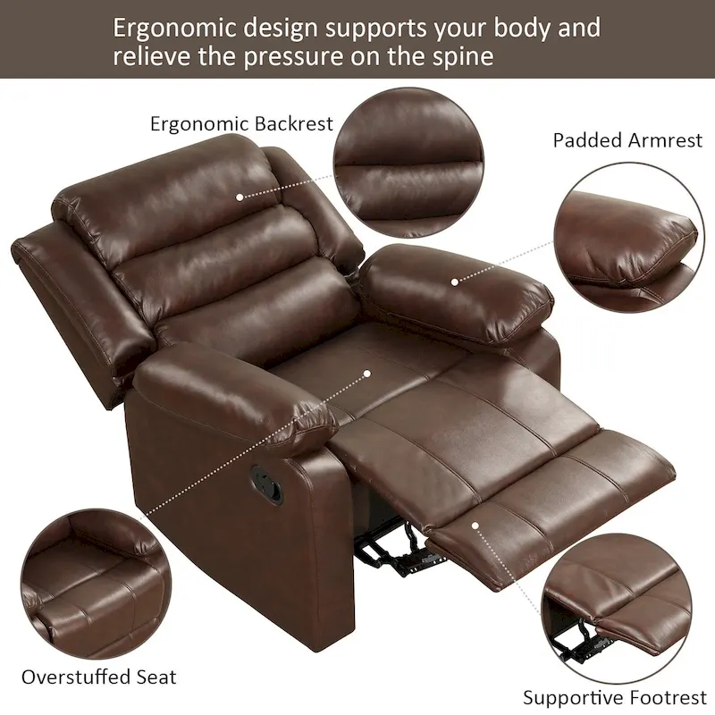 Breathable PU Leather Manual Recliner Chair with Overstuffed Arm and Back