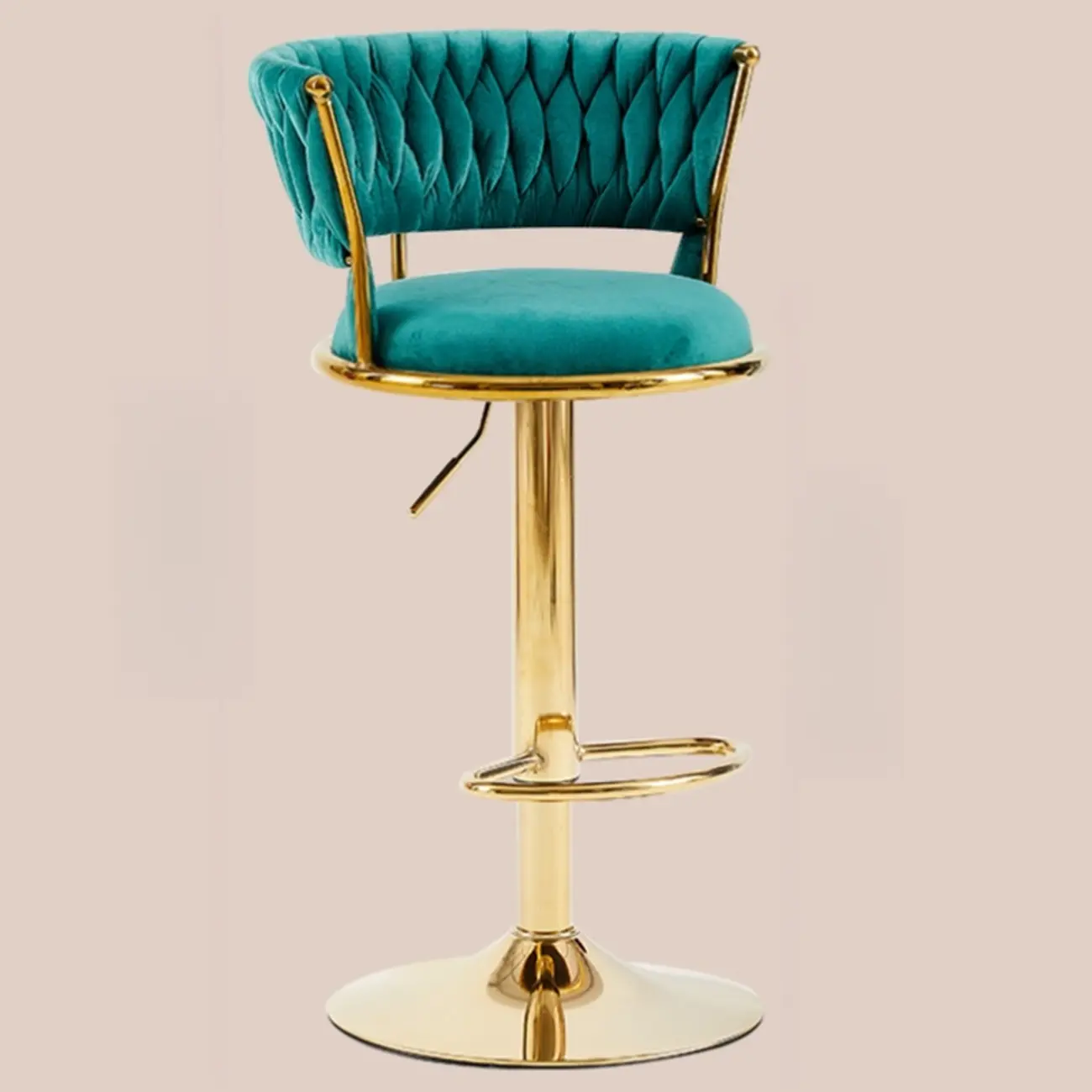 Adjustable Flannel Curved Back Bar Stools with Gold Base