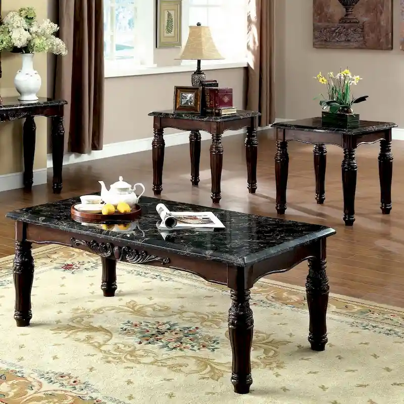 Haia Traditional Espresso Wood 3-Piece Coffee Table and End Tables Set by Furniture of America