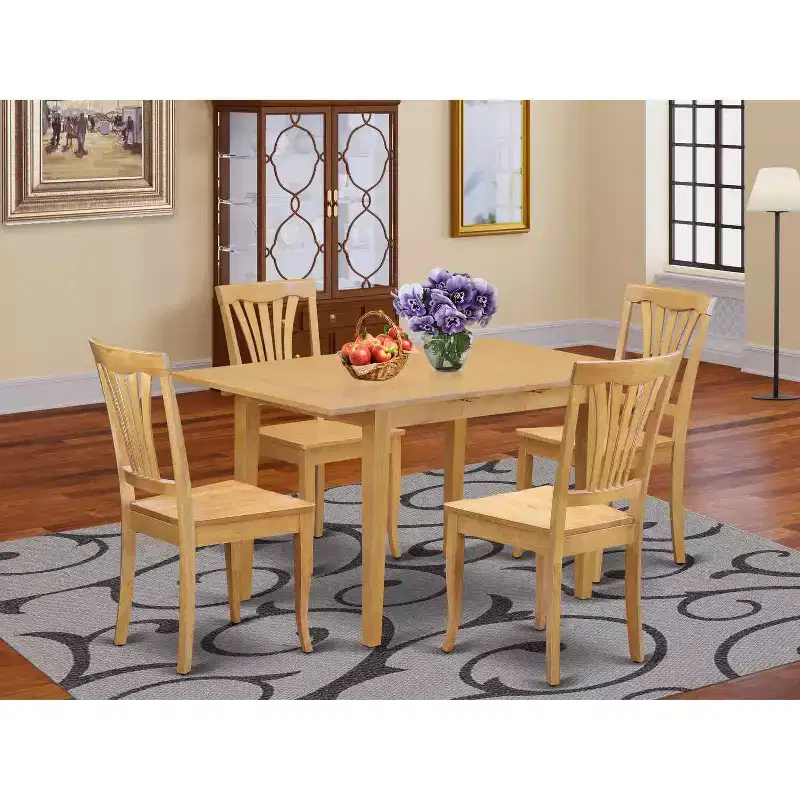 HomeStock 5-Piece Rectangle Natural Oak Finish Solid Wood Top Dining Table with 4 Chairs