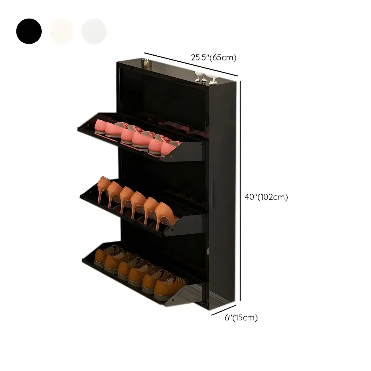 Gloss Black Wall Mounted Wooden Slim Drop Front Shoe Cabinet