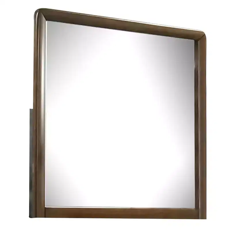 Royal Hampton Dresser Mirror, 32 Inch Rectangular Frame, Round Edges, Brown Wood