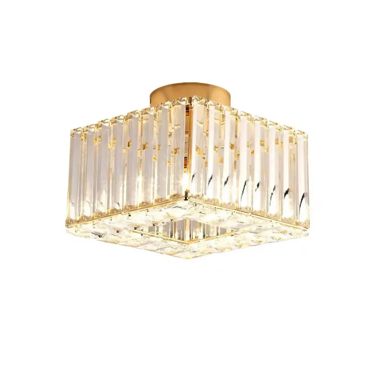 Modern Gold Square Crystal Semi Flush Ceiling Light