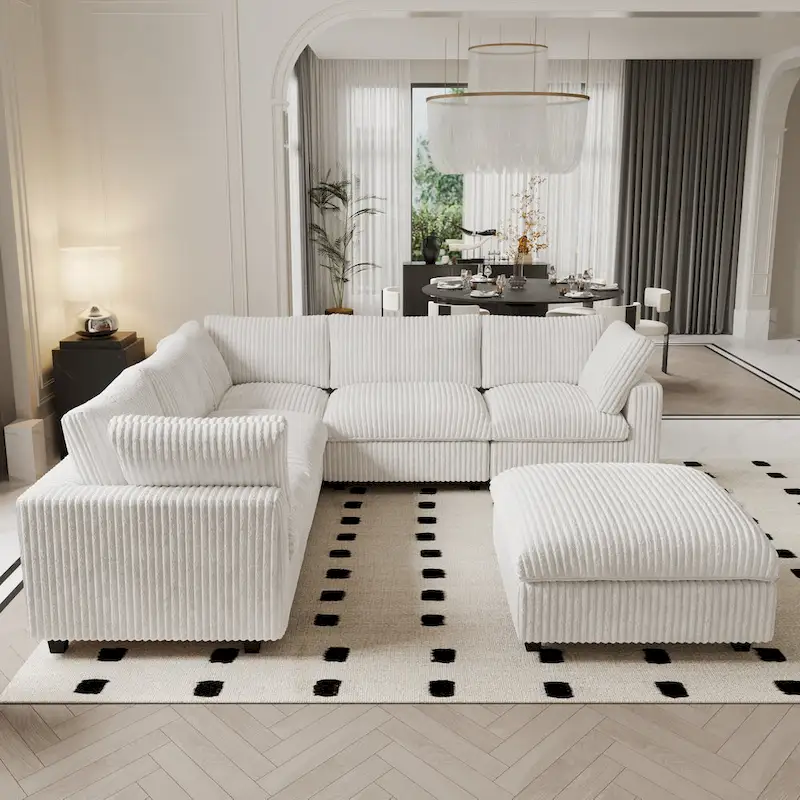 6-Piece Modular Sectional Sofa with Chaise and Ottoman
