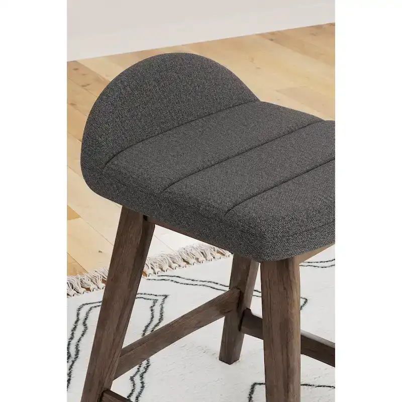 Counter Height Bar Stool, Set of 2, Mid-Century, Polyester, Foam Cushion, Hardwood Frame, Seats 2, Charcoal/Teal/Grey/Yellow
