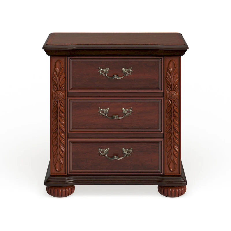 Traditional Cherry Solid Wood 3-Drawer Nightstand