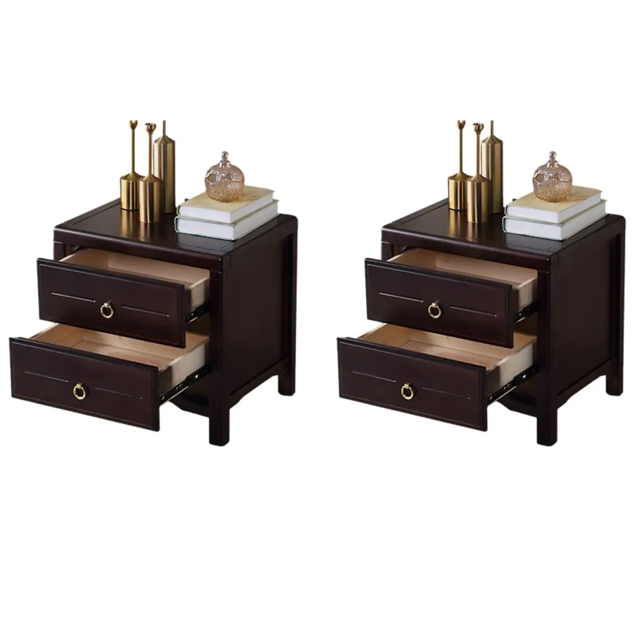 Bedroom Black Wooden 2-Drawer Narrow Nightstand