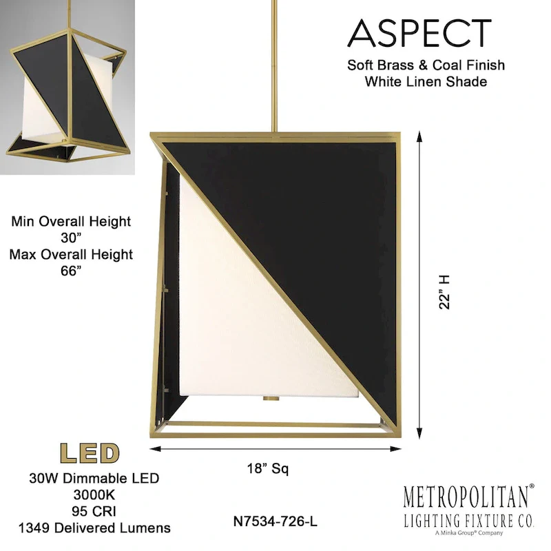 Metropolitan Aspect White Coal and Soft Brass LED Lights Pendant