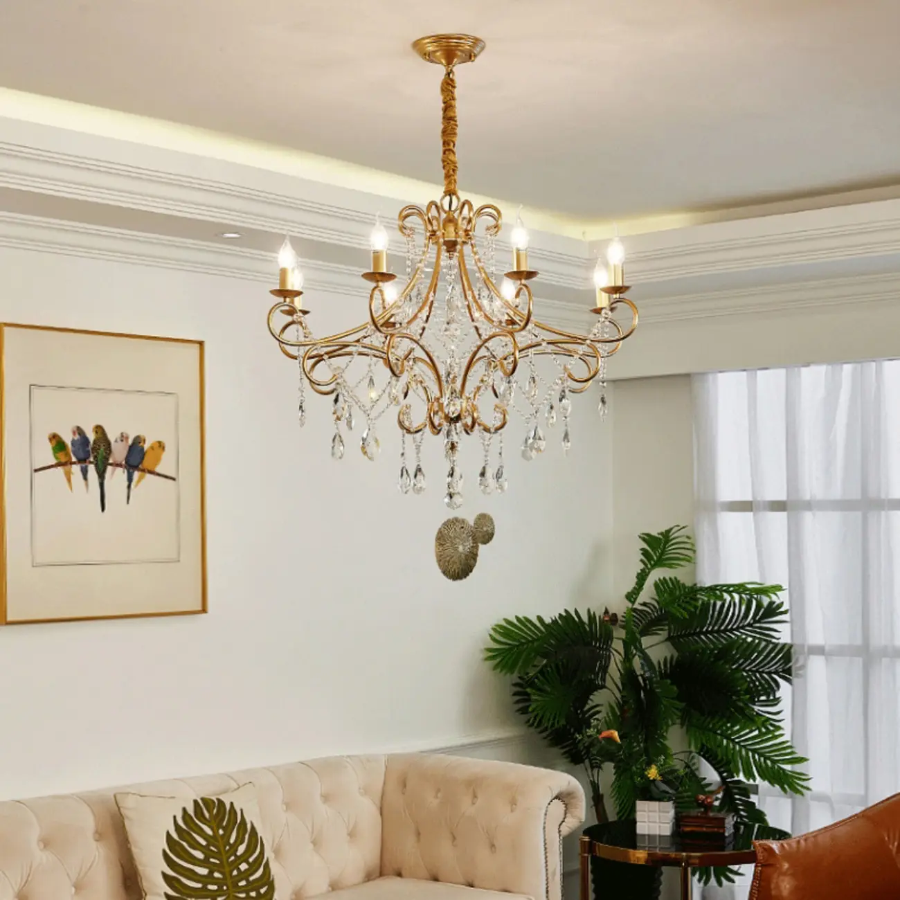 Elegant Gold Curved Crystal Candelabra Chandelier