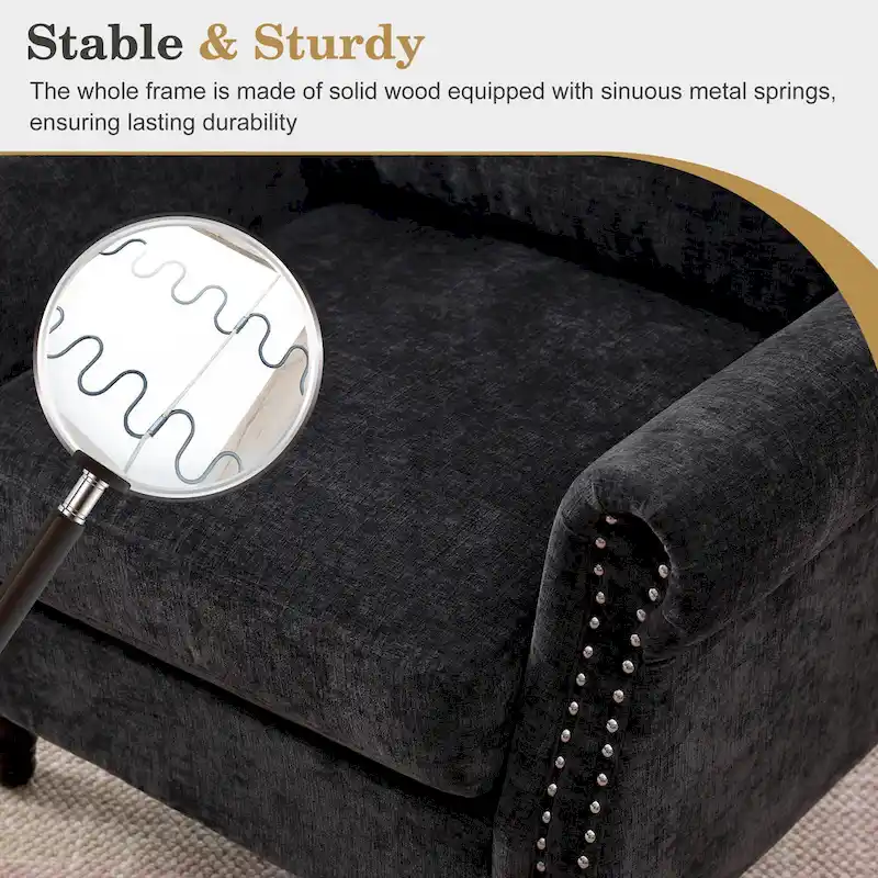 Modern Upholstered Armchair Nailhead Trim Accent Chair with Wood Legs