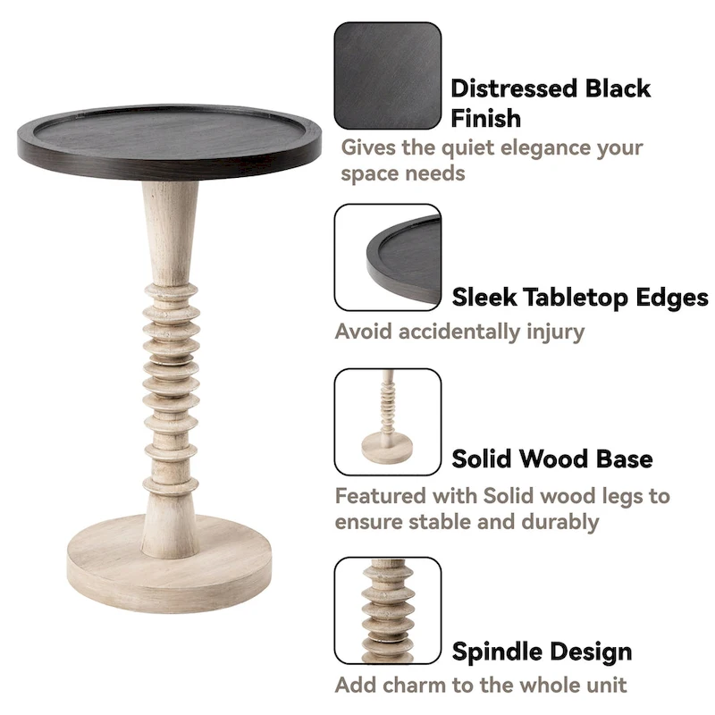 COZAYH Pedestal Small Drinking Table, Farmhouse Tray Top End Table, Distressed Finish, Traditional