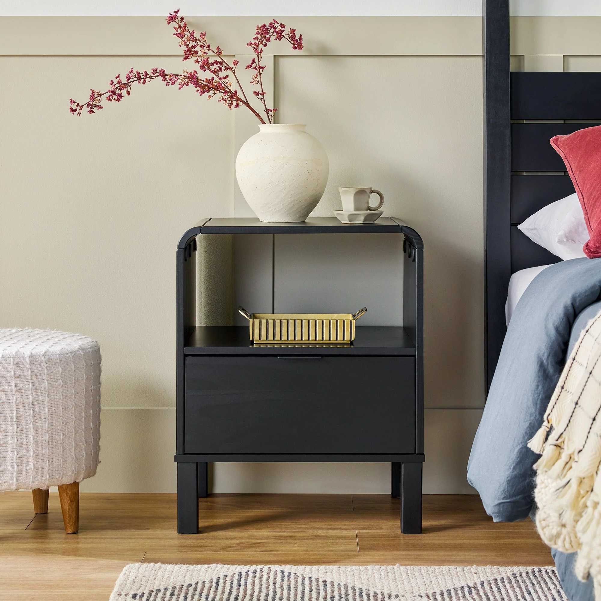 Elias Modern Curved-Frame Solid Wood Nightstand