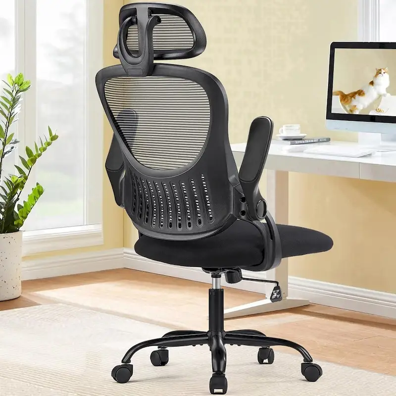 Office Computer Desk Chair, Ergonomic High-Back Mesh Rolling Work Chairs with Wheels &Adjustable Headrests, Comfy Flip-up Arms