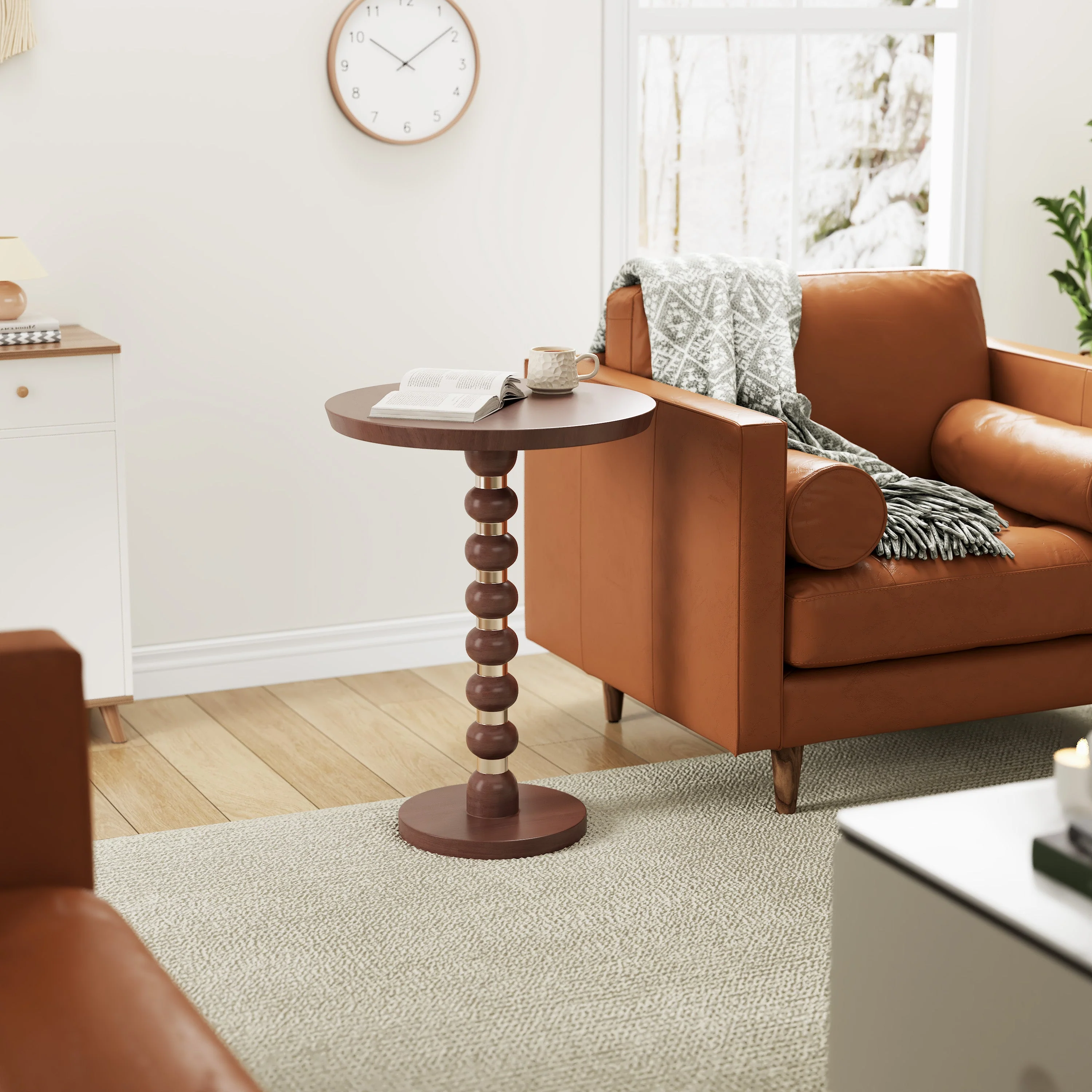 Handcrafted Solid Mango Wood Pedestal End Table ¨C 17 Round