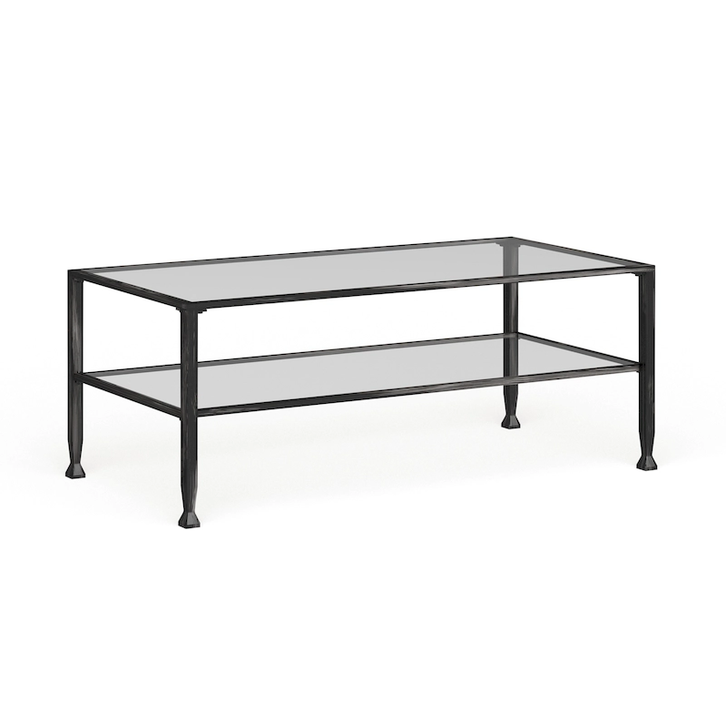 SEI Furniture Glenn Black Rectangle Metal Coffee Table with Glass Top and Bottom Shelf