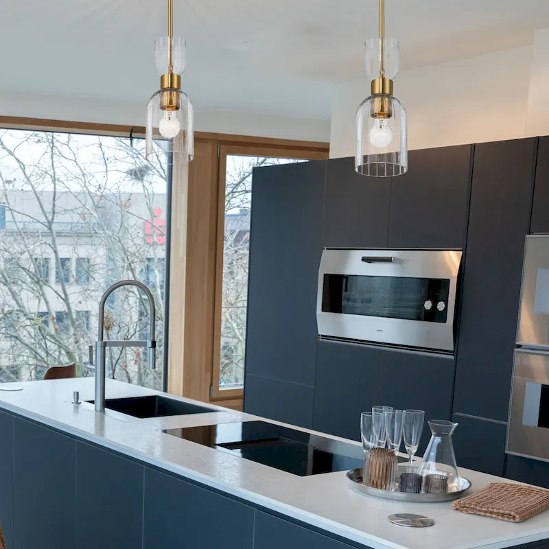 Josephine Metal and Clear Ribbed Glass Ceiling Light - 5.0 L x 5.0 W x 12.8 H