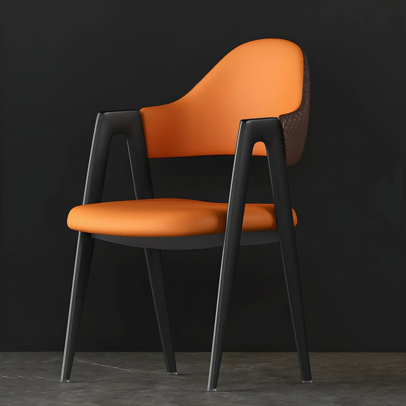 Modern Leather Curved Open Back Arm Dining Chair