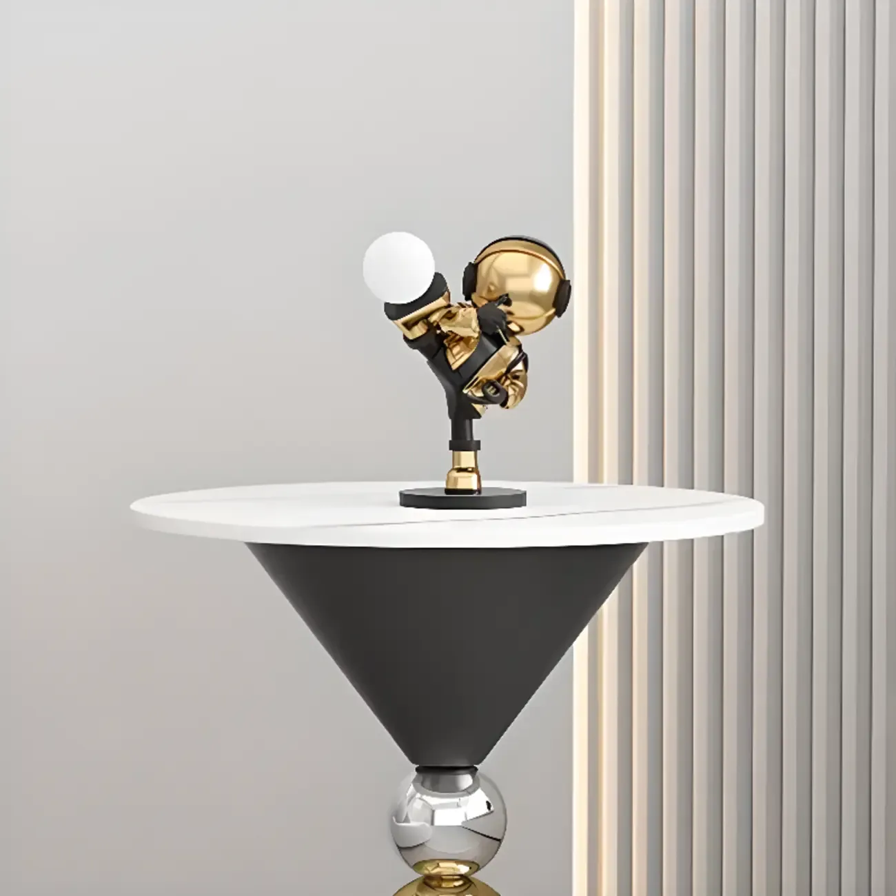 Glam White Stone Stump Base Round Side Table