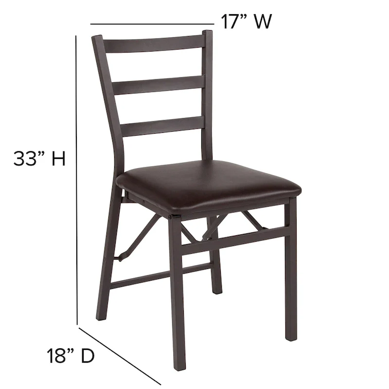 2 PK Brown Folding Ladder Back Metal Chair - Brown Vinyl Seat - Dining Furniture