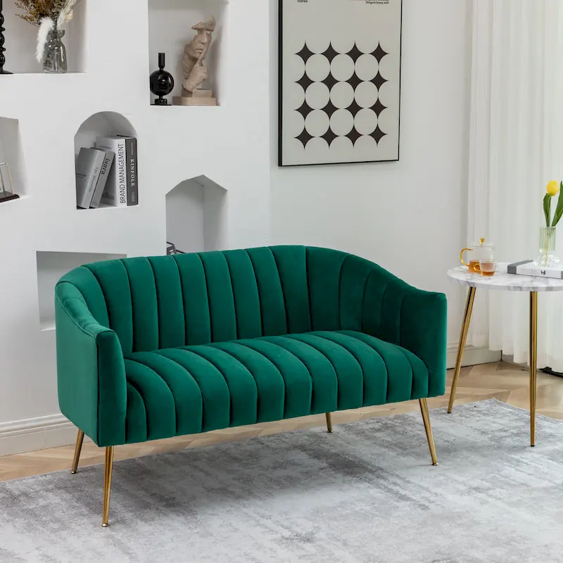 SEYNAR Modern Glam Comfy 50 Metal Legs Curved Sofa 2 Seaters Loveseat with Tufted Back