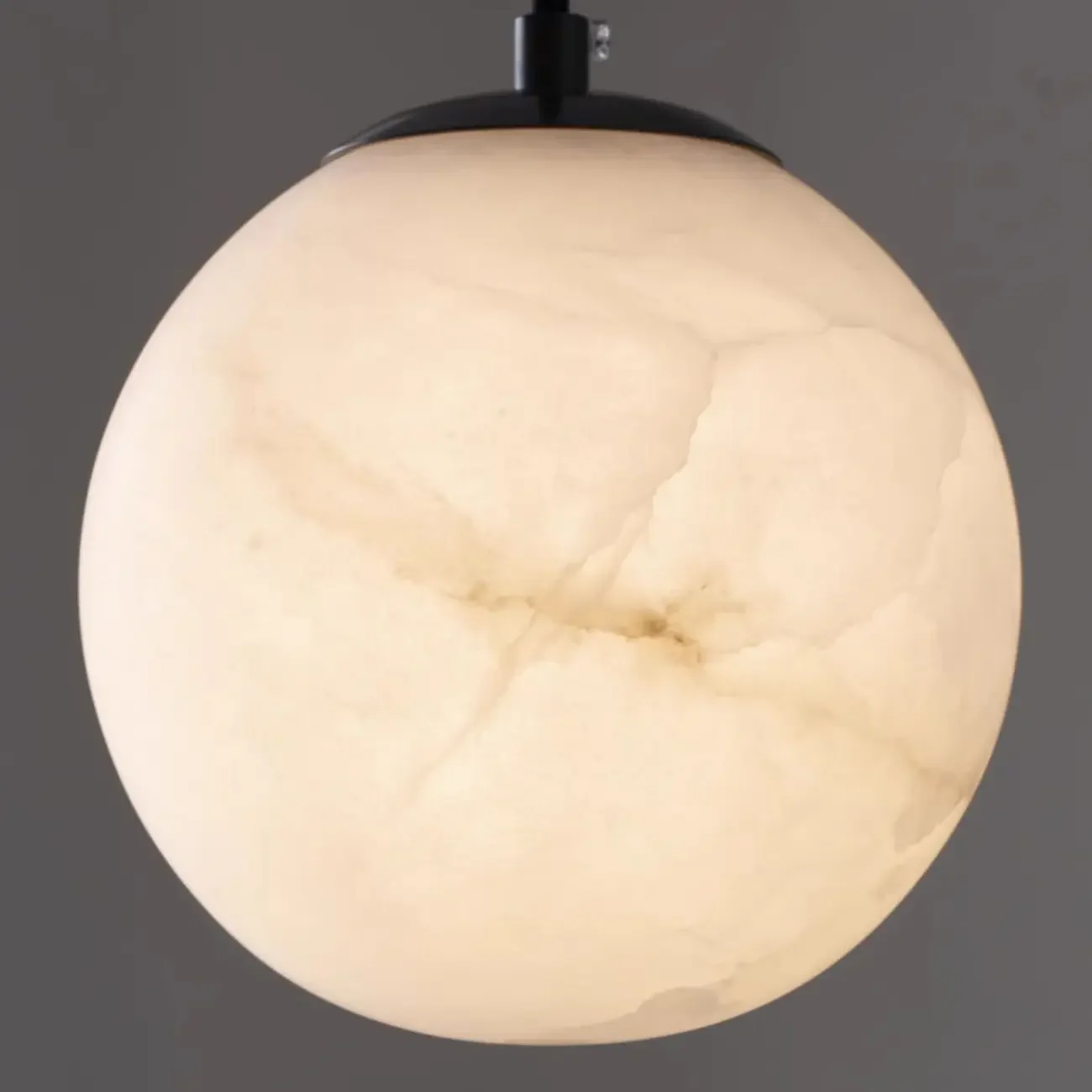 Modern Stone Globe Pendant Light Black Metal Hanging