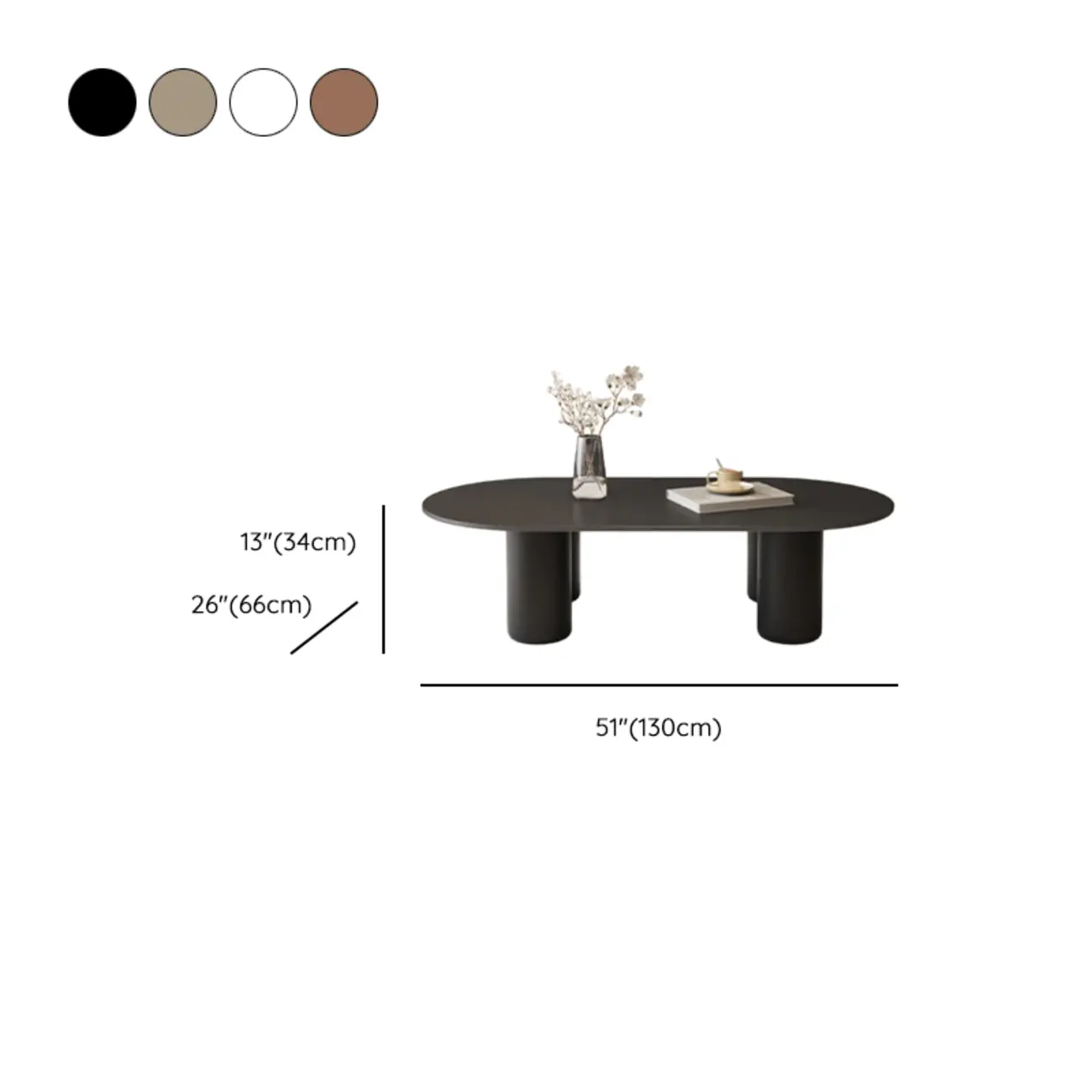 Living Room 4 Legs Simple Wood Stone Oval Coffee Table