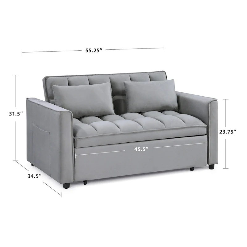 Classic 55 Width Pull Out Tufted Convertible Loveseat Sleeper Sofa Bed - 55W x 68L x 20H